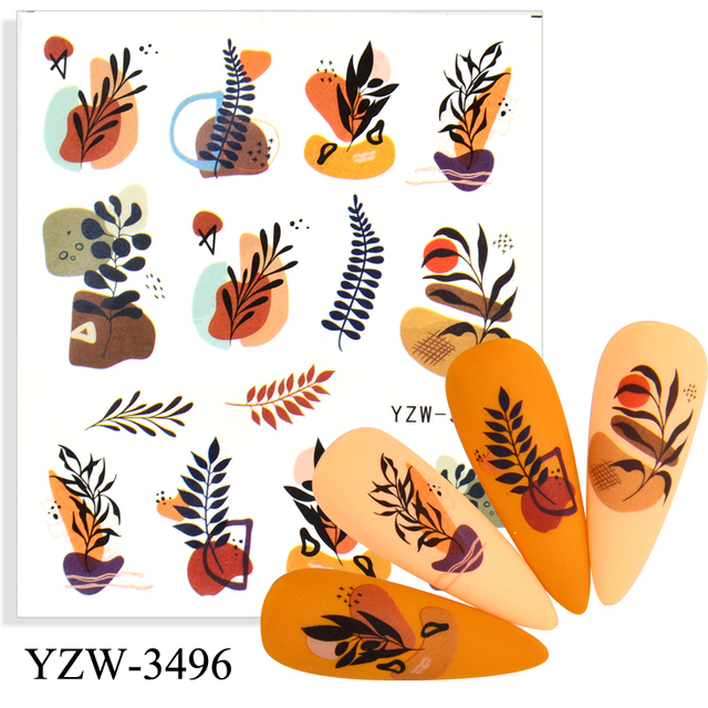 Face Design Nail Stickers Black Blossoms Floral Leaf Abstract Image Slider New Arrivals Nail Art Decals Decoration 1PCS