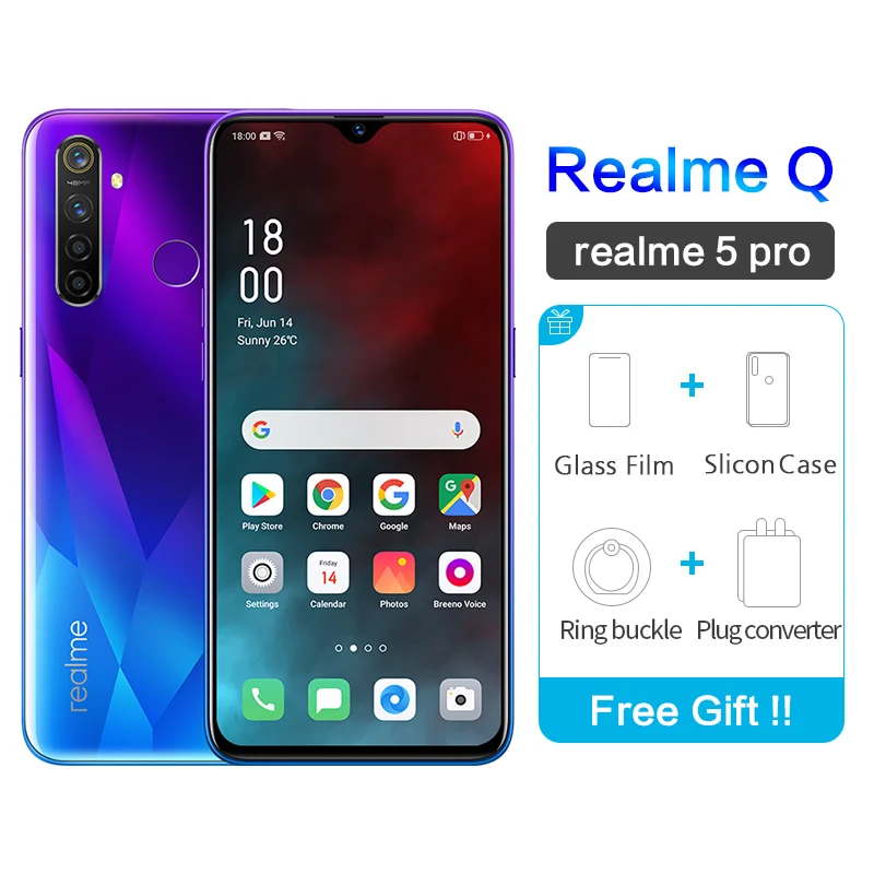 Оригинальный realme Q Google Play 8 Гб 128 ГБ 6,3 дюйма полноэкранный водонепроницаемый Восьмиядерный VOOC 2340 × 1080 5 камер 48MP Face ID смартфон