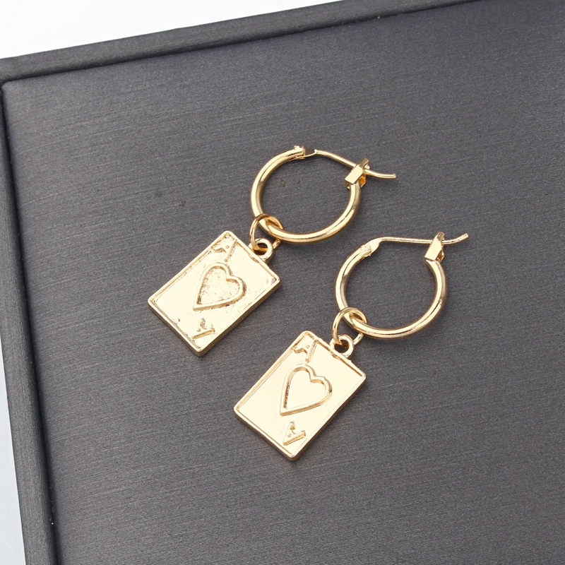 GEOMEE, 1 пара, в стиле панк, забавные покерные карты, серьги-кольца для женщин, креативные, золотые, серебряные, цветные, квадратные, геометрические, бесконечные круглые серьги