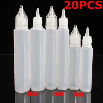 

20PCS X 10ml 15ml 30ml Pen Dropper Bottles Empty Plastic Eye Liquid E Juice Squeezable Containers with Crystal Cap + Mini Funnel