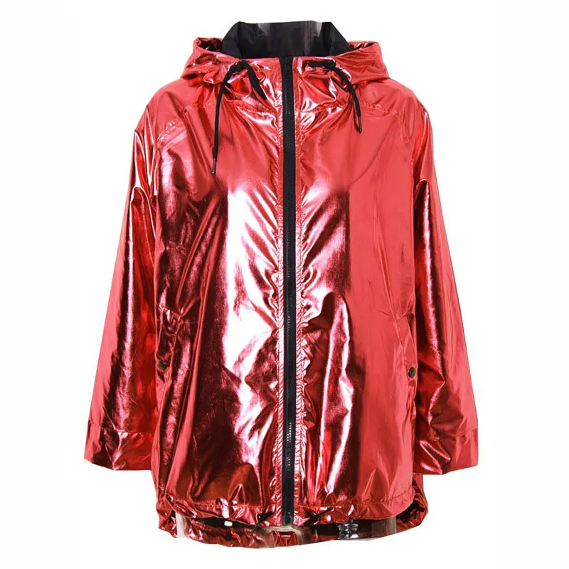 low cost  2020 Fashion Women's Spring And Autumn Jacket Long-sleeved Gold PVC Raincoat Zipper Punk Unisex Wat