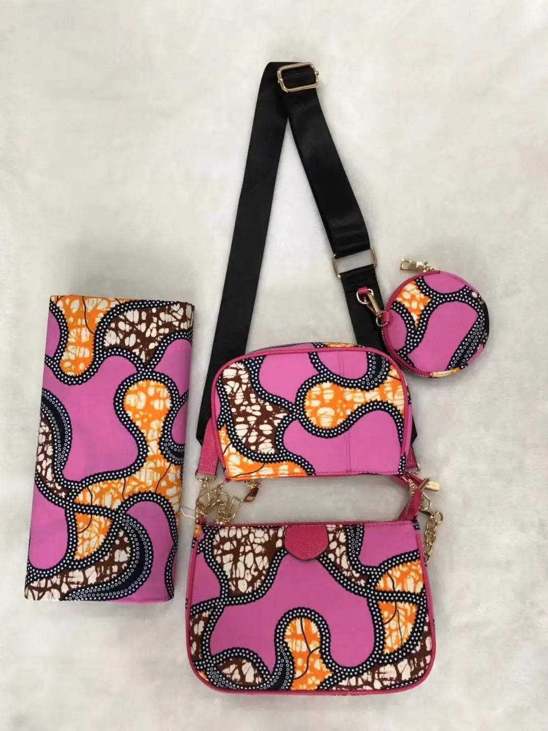 Африканский воск и сумочек в тон, комплект одежды, 3 элемента одежды, шт./компл. Анкара воск сумочка в комплекте 6 ярдов в африканском стиле из натуральной кожи мягкие Анкара воск ткань 121101