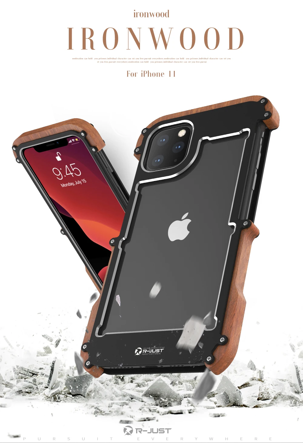 R-Just чехол для телефона iPhone 11 11 Pro 11 Pro Max Роскошный Жесткий металлический алюминиевая древесина защитный чехол-бампер для телефона для iPhone 7 8 X