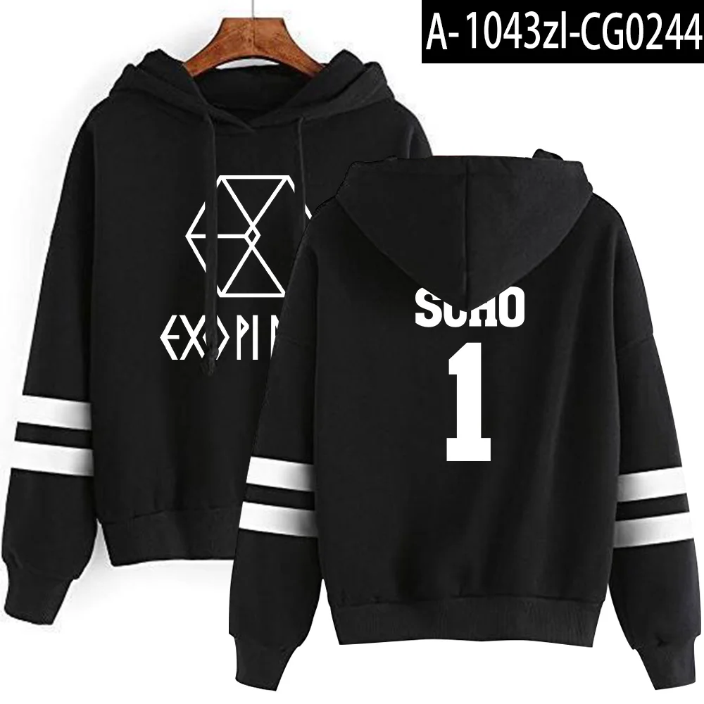 Kpop EXO милый женские худи Harajuku Повседневная Толстовка с капюшоном корейский стиль свободная толстовка с капюшоном женские флисовые толстовки пуловер Топ - Цвет: black