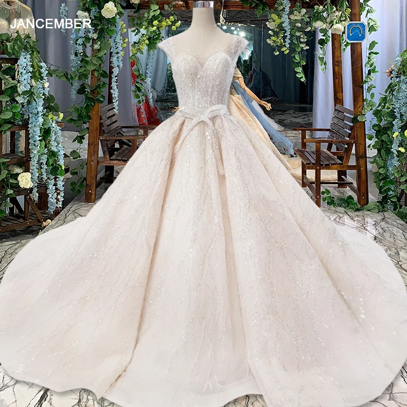 Htl820 Wedding Dresses Turkey O Neck Cap Sleeve Beads Bridal Dresses Gown With Belt Lace Up Back