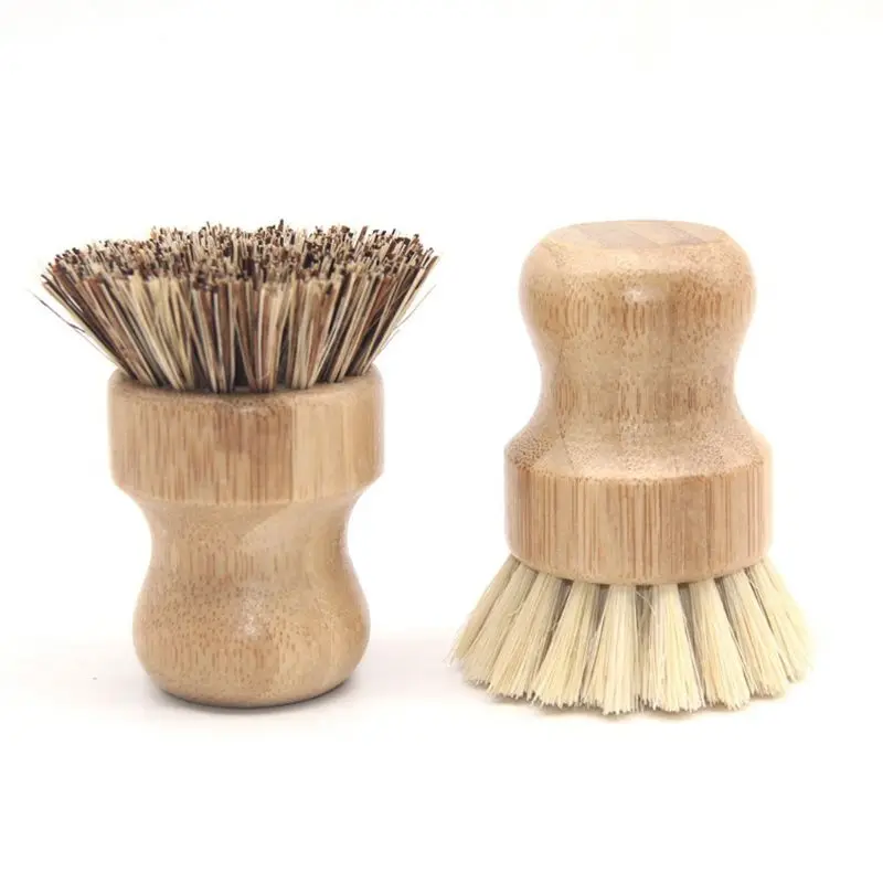 

Sisal Bamboo Palm Kitchen Pan Pot Cleaning Brush Short Round Wooden Handle Household Bowl Dish Washing Tools