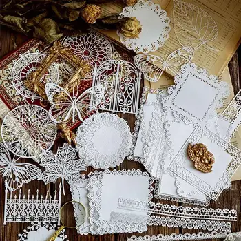 

10Pcs/Set White Hollowing Out Lace Paper Loose Leaf Homemade White Lace Memo Pads