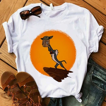 

2020 Baby Yoda T Shirt women Star Wars Aesthetic T-shirt Top Tees Harajuku Tshirt Cartoon Funny Moive Satanist