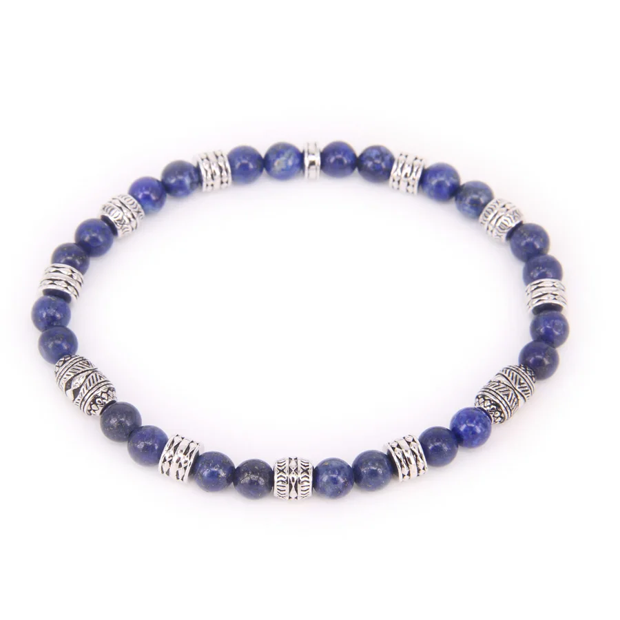 Thomas Lucky Charm Beads AND Black Lapis BEADS ELASTIC BRACELET, lucky charm bracelet Jewelry for Men TS B157