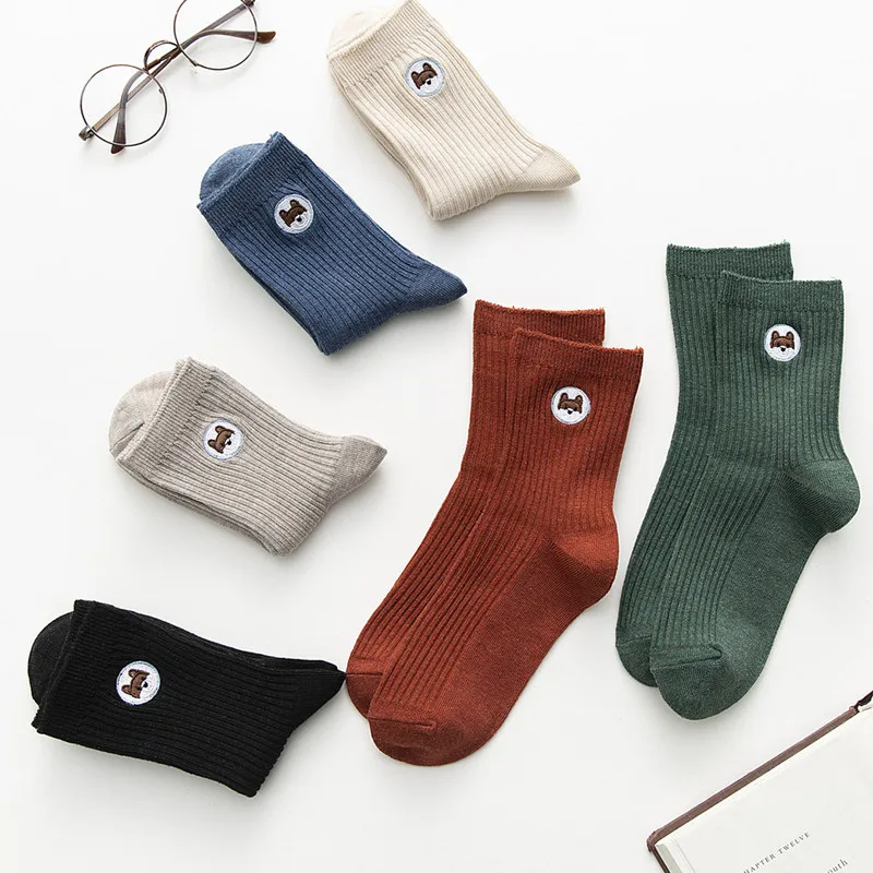 5 пар/лот, новые осенние носки с вышивкой в виде собаки милые носки для девочек 80% хлопковые дышащие впитывающие пот носки с защитой от трения, BDW017