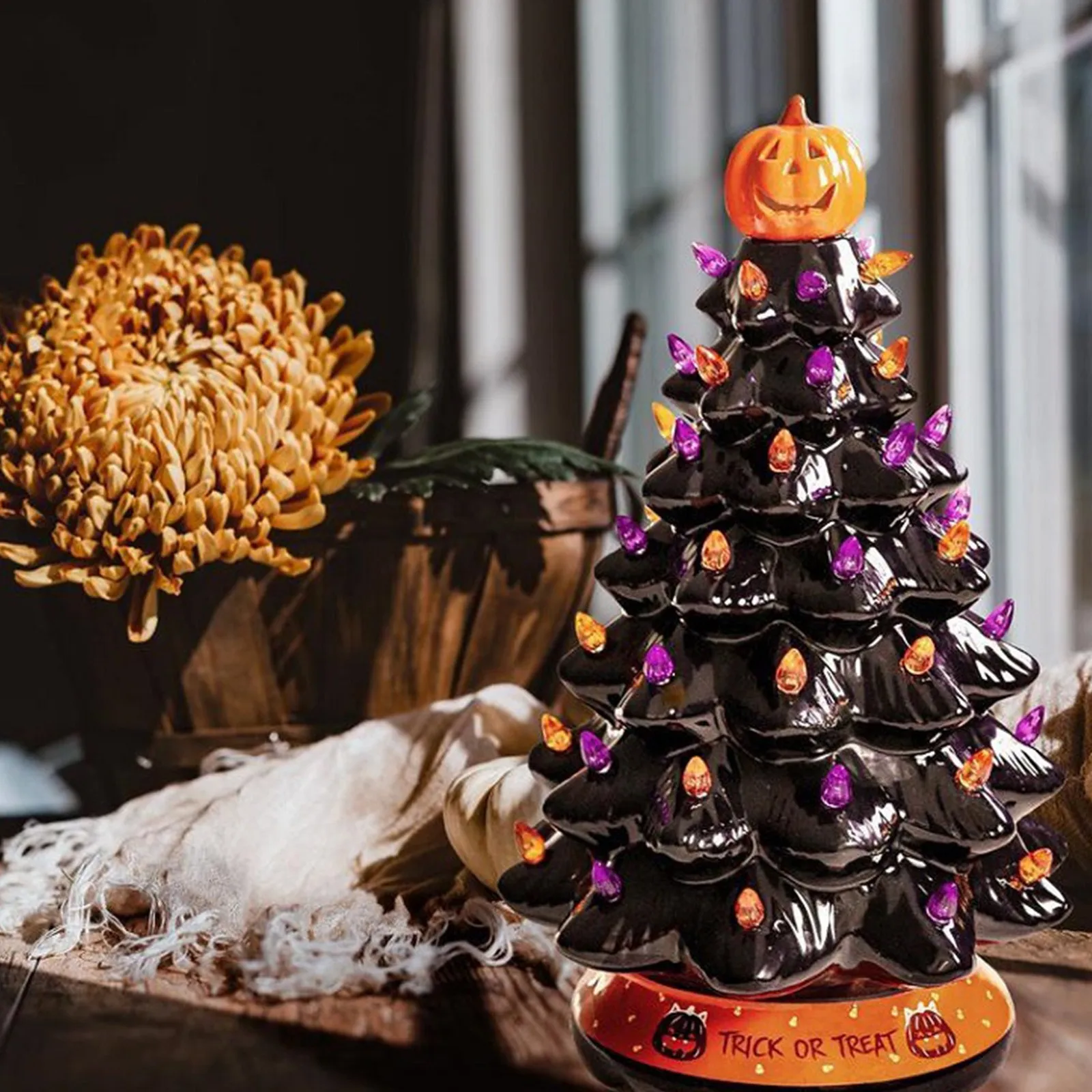 LED Ceramics Halloween Pumpkin Christmas Tree,PreLit Ceramic Halloween