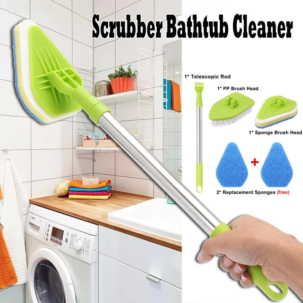 5pcs/set Clean Mop Brush Scrubber Telescoping Cleaning Pad Bathtub