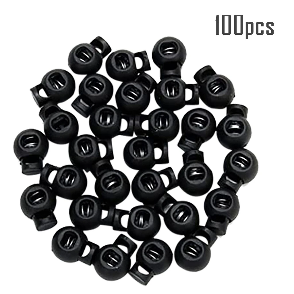 

100Pcs/set Plastic Single Hole Spring Loaded Plastic Round Toggle Stopper Cord Locks End Adjuster Fastener Black
