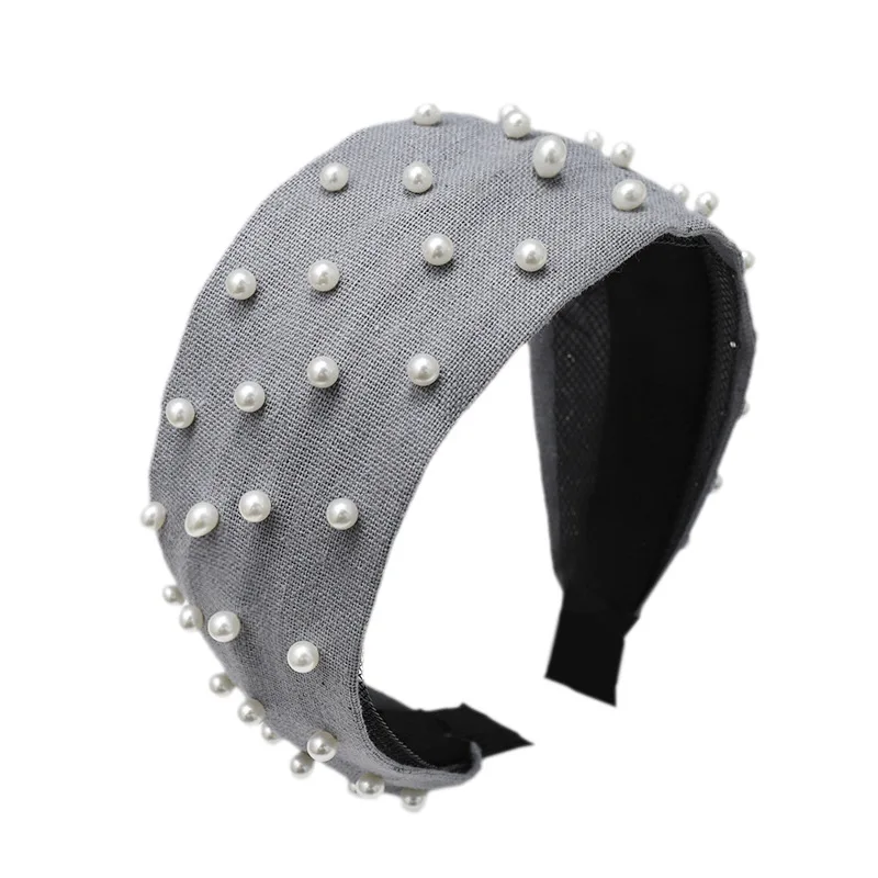 

Hair Accessories Solid Pearl Women Headband 7cm Wide Simple Fabric Ladies Headband Fashion Europe Hair Hoop Headwear 2019
