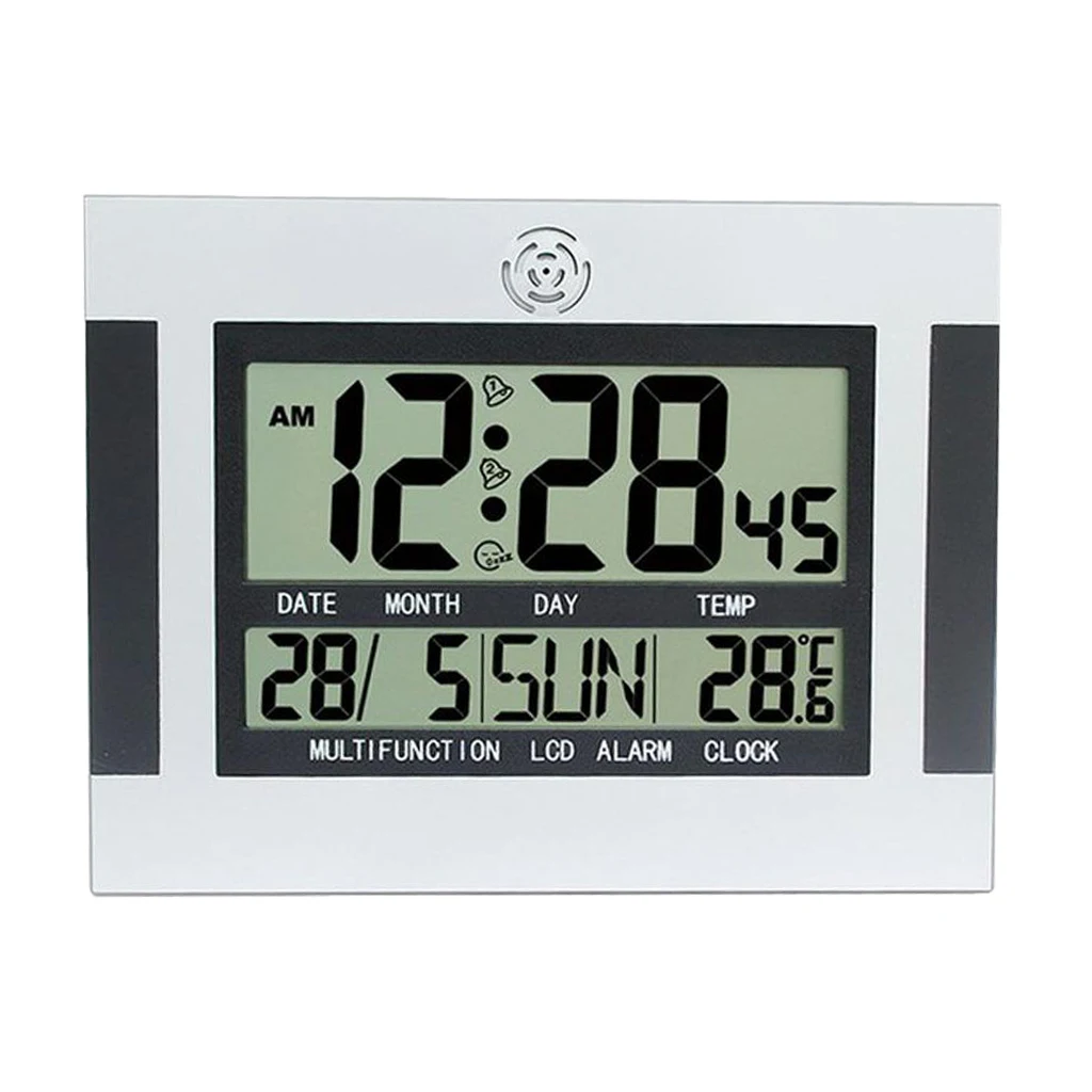 Large Watch Table Voice Control Digital Digit LCD Display Clock Calendar Day Month Year Battery Powered Electronic Alarm Clock