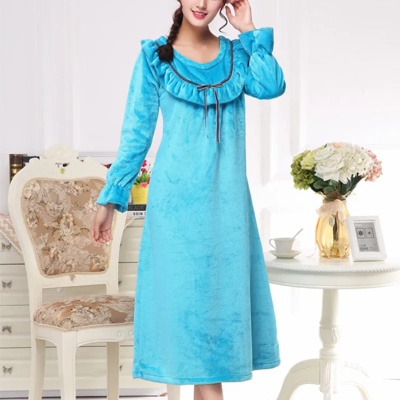 

Autumn and Winter Ladies Thicken Jade Rabbit Down Upgraded Coral Down Long Court Princess Sleeping Home Clothing