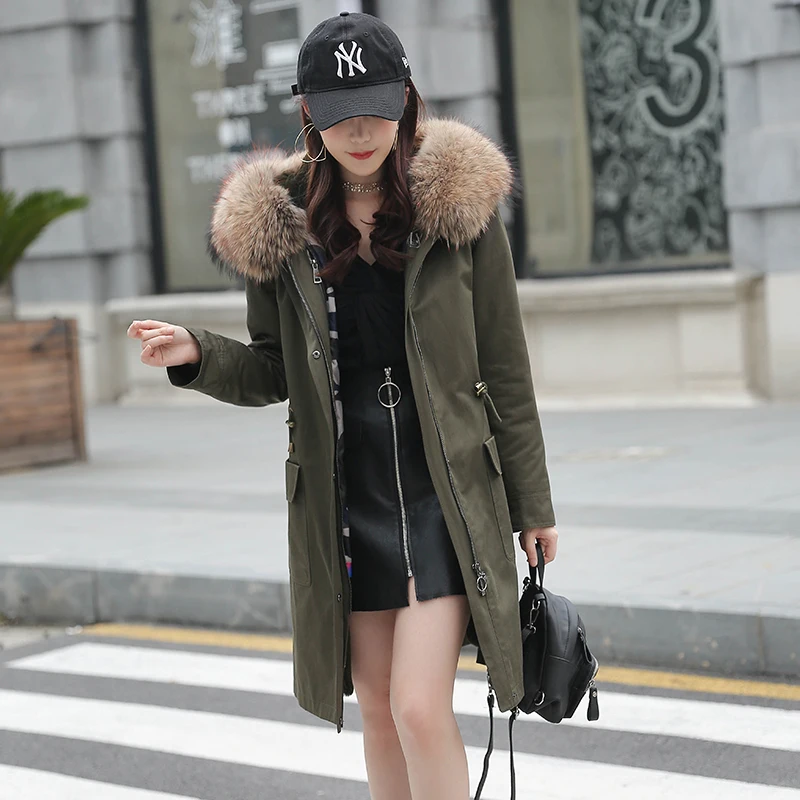 

Real Fur Coat Female Natural Rabbit Fur Liner Parka 2020 Winter Jacket Women Raccoon Fur Collar Korean Long Coats MY3678