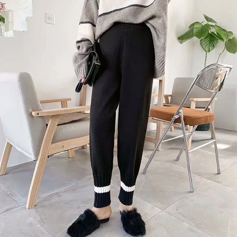 

Плотные вязаные черные шаровары, женские модные корейские брюки в стиле Харадзюку, Женские винтажные мешковатые брюки, Осень-зима для женщин