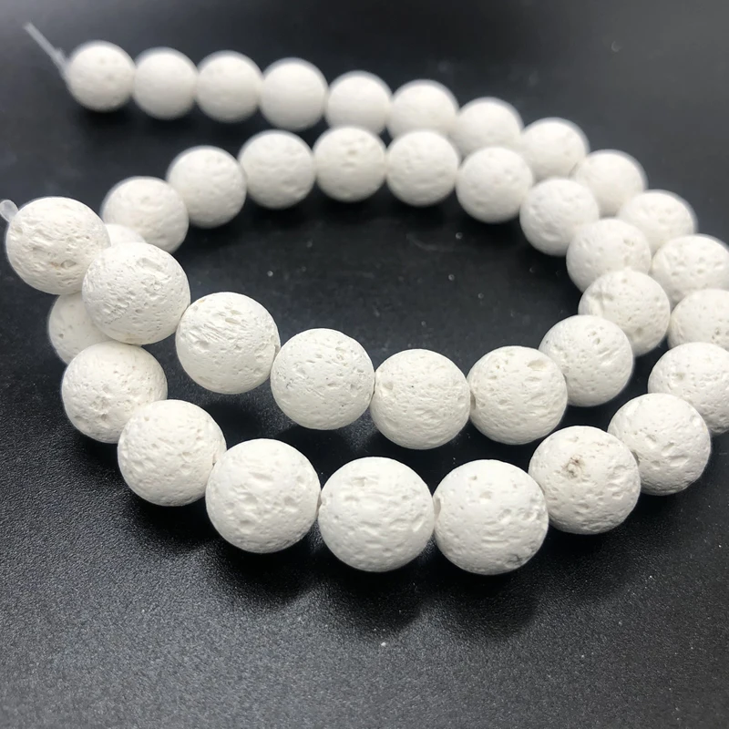 Loose Stone Beads 6/8/10/12MM Natural Black White Volcanic Lava Stone Spacer Rock Round for Jewelry making DIY Bracelet