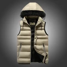 Осень и зима мужской с капюшоном толстый сплошной цвет хлопок-мягкий жилет большой размер Повседневный Универсальный пуховый жилет мужской