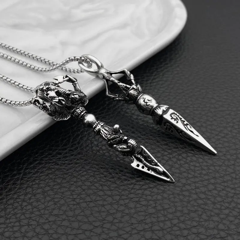 Stainless Steel Vajra Pendant Vintage Buddhist Jewelry Necklace Knife Beads Pendant Paracord Outdoor EDC Self defense Gear Tools