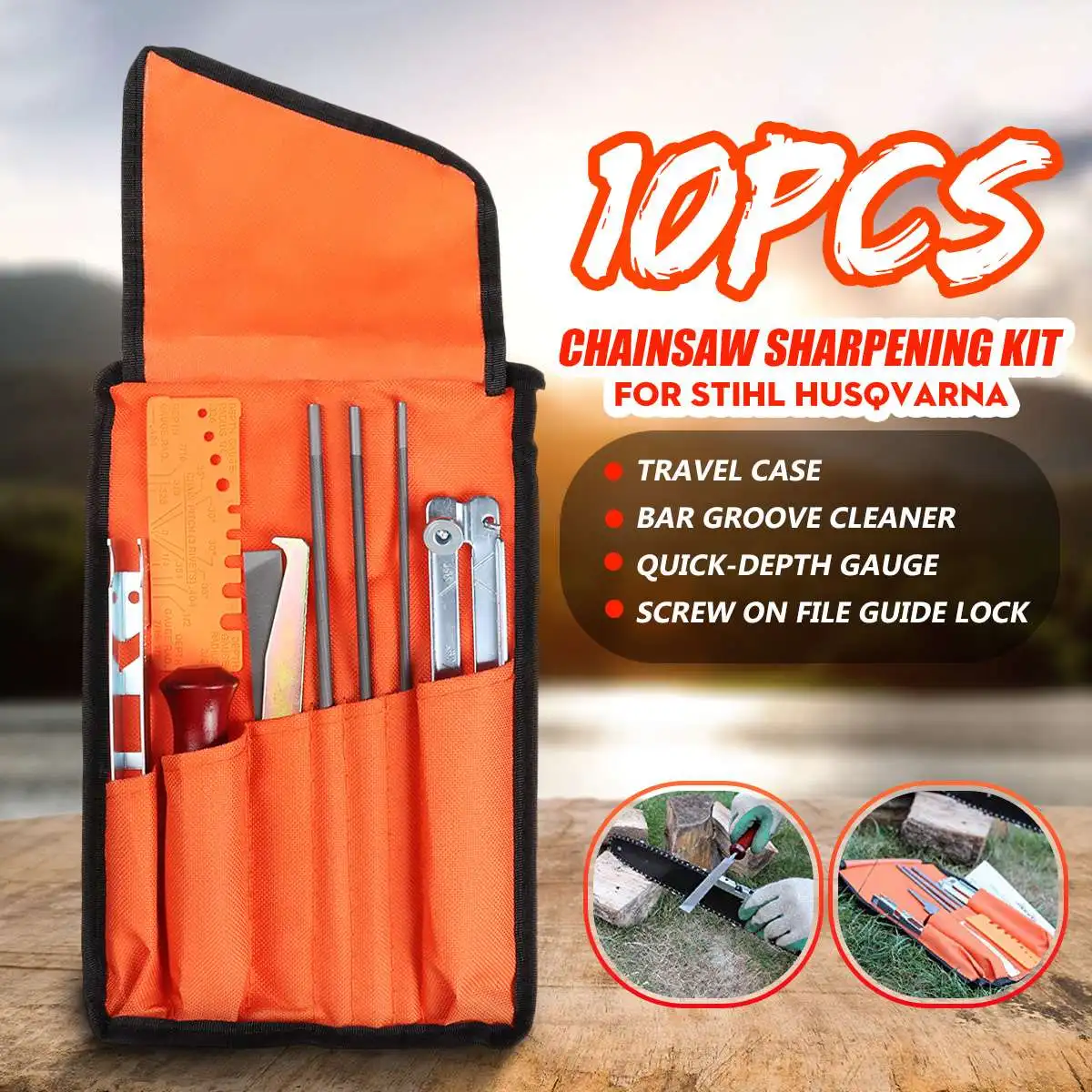 

10Pcs Chainsaw Sharpening File Filing Kit Files Tool Chain Sharpener with Storage Bag Hand Garden Tool Sets