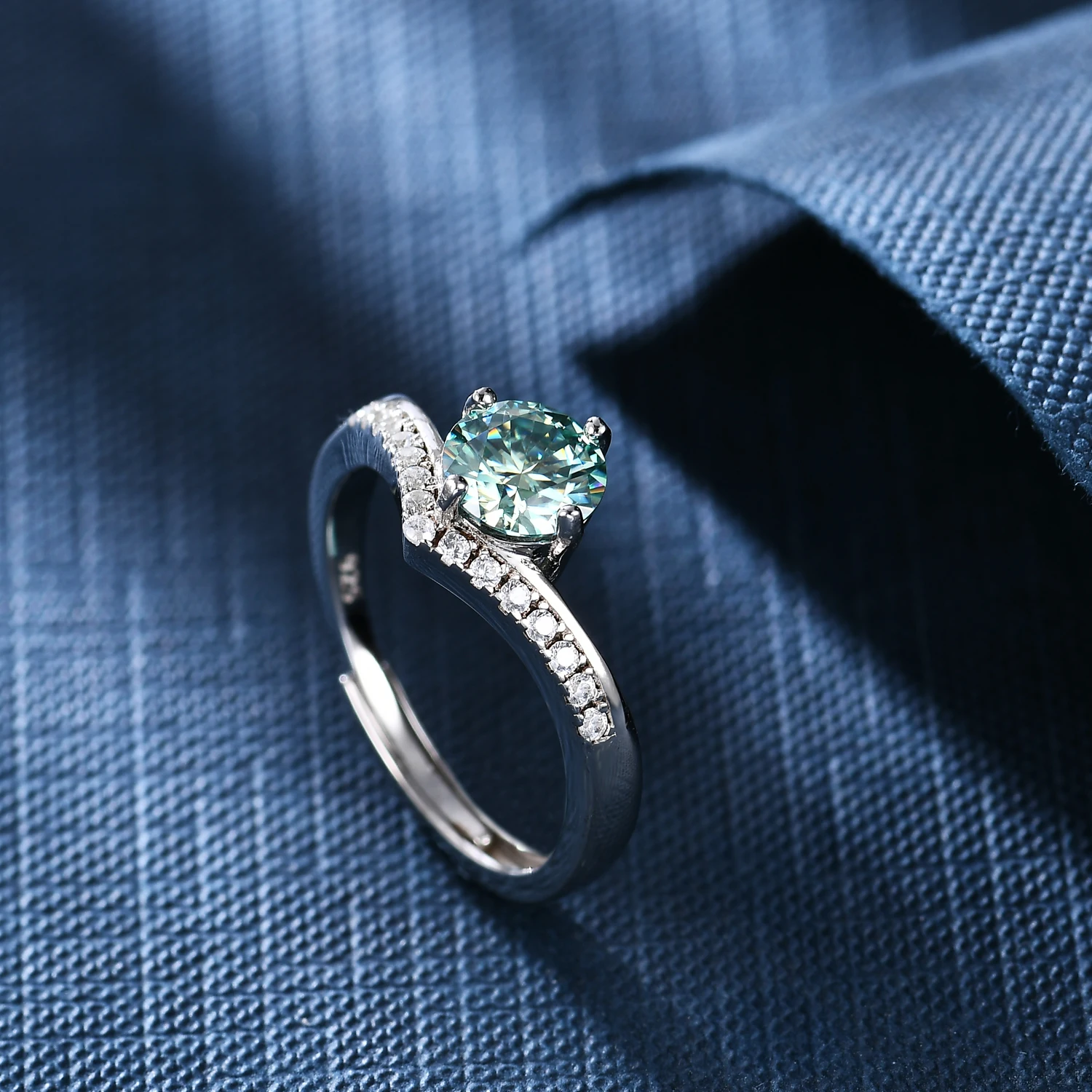 RICA FELIZ 925 Sterling Silver Chevron Ring 1.0Ct 6.5mm Green Moissanite Adjustable Engagement Ring For Women Wedding Jewelry RicaFeliz • 2022