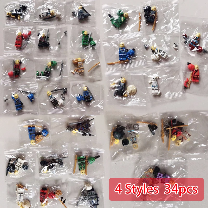 

34pcs Ninjagoed Building Blocks KAI JAY ZANE Mini action Figures Bricks Compatible Legoingly toys for children boy friend Gifts