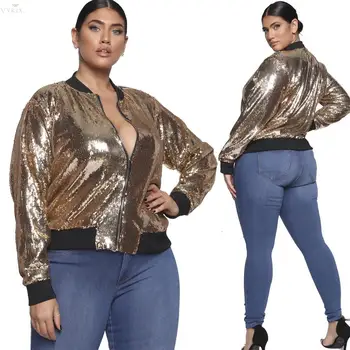 

Korean Style Plus Size XL-5XL Winter Women Jacket Zipper Full Sleeve Sequins Solid Color Coat StreetWear Femme Jackets Coats