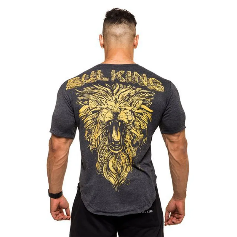 High quality Men Short sleeve T-shirt Casual Fashion Print shirt Gyms Fitness Bodybuilding Workout Quick drying Summer Tees Tops