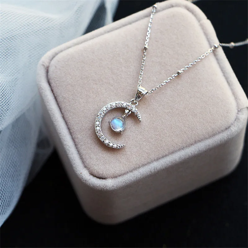 925 Sterling Silver Moonstone Zircon Moon Charm Necklace Creative Elegant Clavicle Chain Party Jewelry For Women Choker dz607 | Украшения и