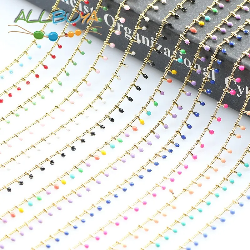 

Handmade Drop Oil Golden Color Wire Wrapped Rosary Chain Beads Chains for Necklaces Bracelets Making DIY Jewelry Finding Crafts