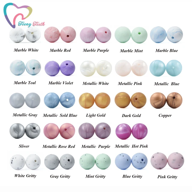 50PCS Marble & Metallic 12/15 MM Silicone Beads Safe Teether Round Baby  Teething Chewable Beads