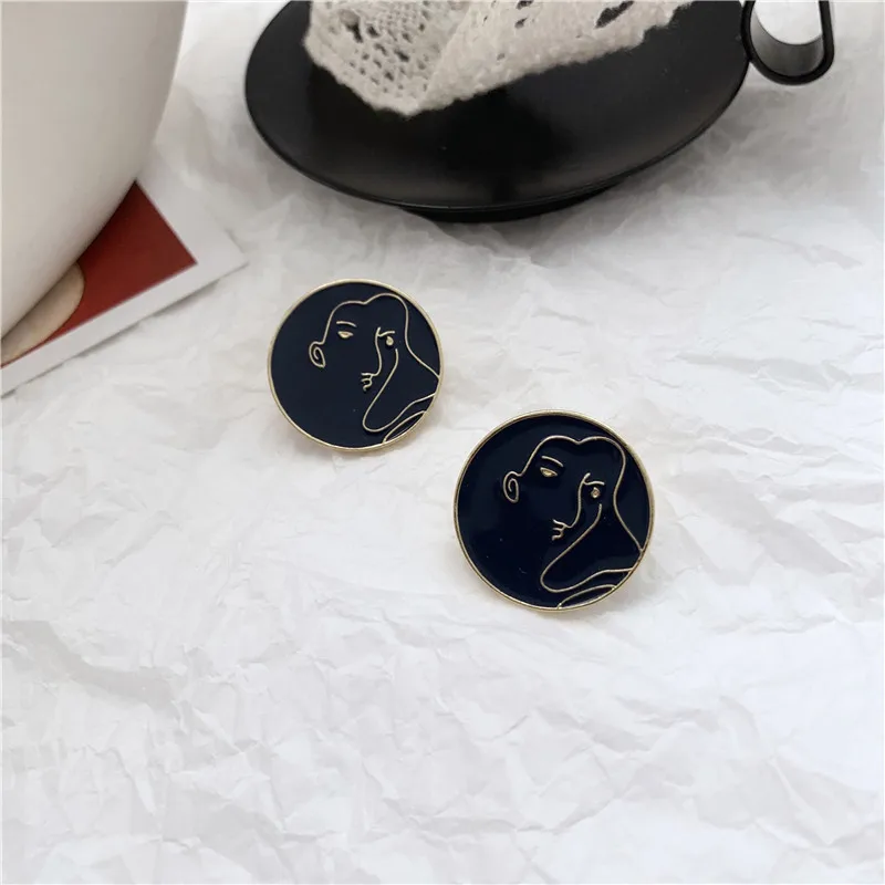 Stud Rond Blue Простые круглые серьги без пирсинга, абстрактные забавные большие серьги - Окраска металла: Stud Rond Blue