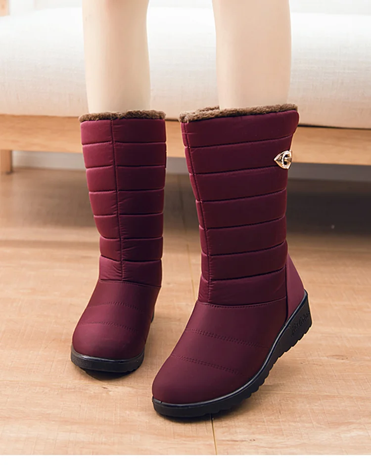 Women Boots Mid-Calf Winter Boots With Wedges Heels Botas Mujer Waterproof Snow Boots Women Winter Shoes
