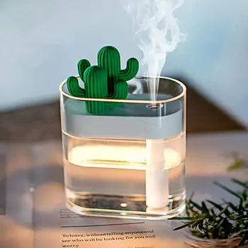 

160ml Ultrasonic USB Powered LED Light Home Car Desk Clear Cactus Air Humidifier Aroma Essential Oil Diffuser Fogger Mist Maker