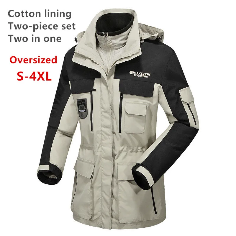 remarkable New Outdoor Winter Snow Wear Oversized jacket Personality thicken Cotton lining Two in one Waterpro