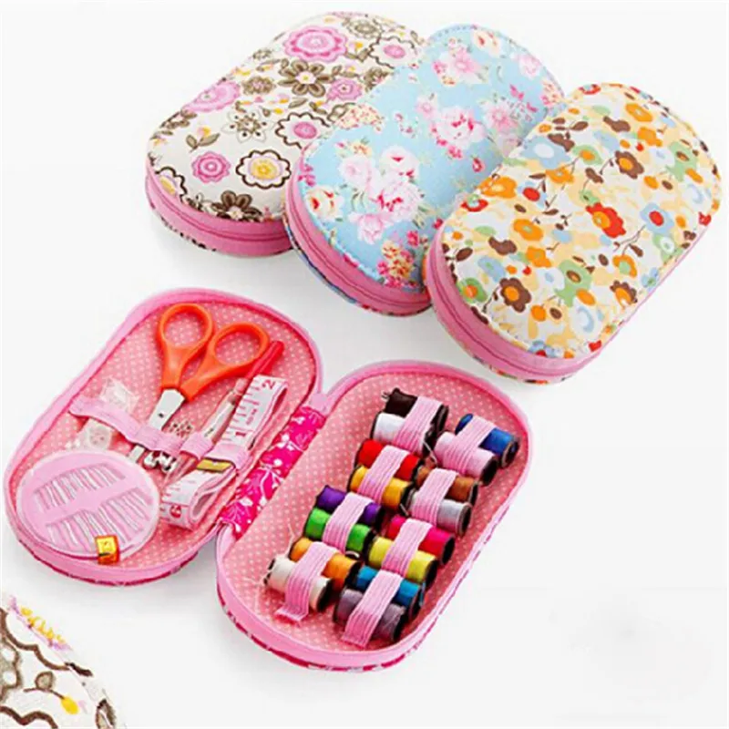

1 Set Sewing Kit Needle And Thread Hand Measure Tape Scissor Needlwwork Supply With Contain Bags Random Color Sewing Set #B30