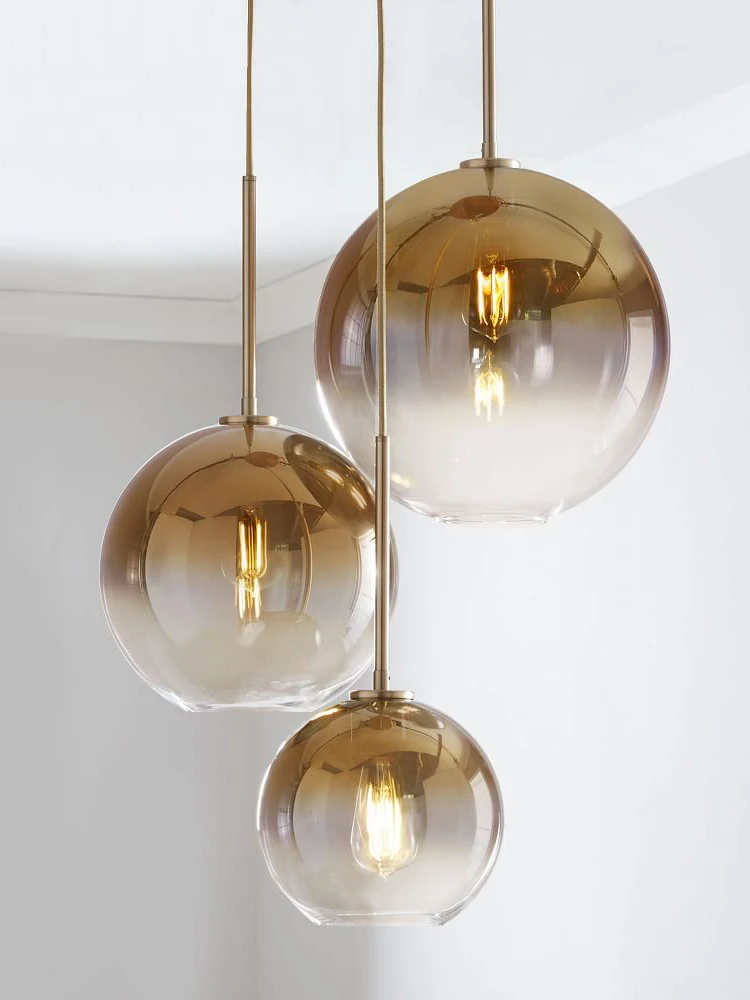Nordic Postmodern Minimalist Style Light Bar Dining Room Dining Table Lamp Kitchen Single Glass Gradient Ball Chandelier