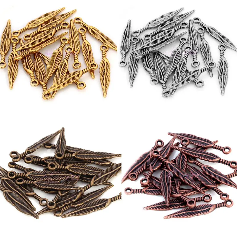 

20Pcs Leaf Feather Pendant Metal Antique Silver Feather Charms for Jewelry Making DIY Findings for Bracelet Necklace Accessories