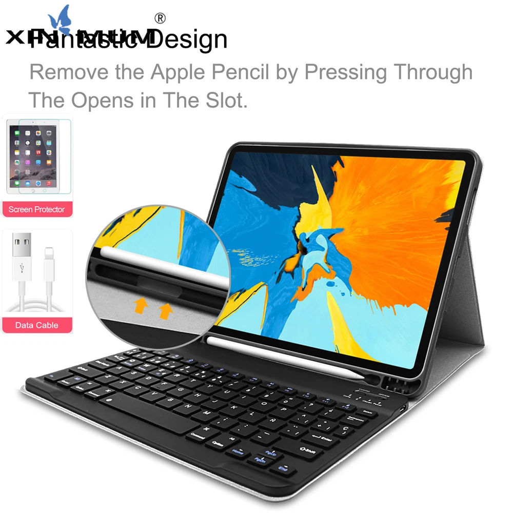 

Spanish Russian Bluetooth Keyboard For iPad Pro 11 inch PU Leather Tablet Cover Gift Tempered Glass Screen Protector