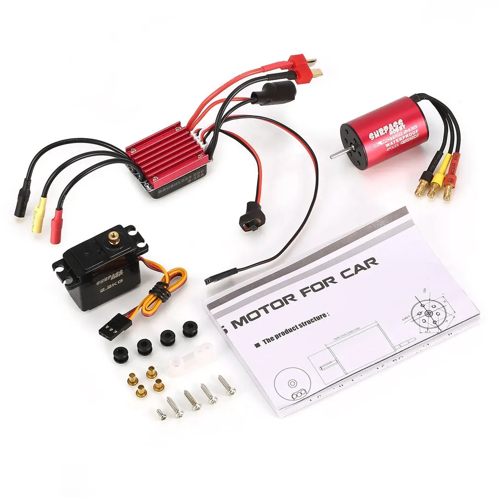 

SURPASSHOBBY S2435 4500KV Brushless Motor S-25A ESC with 2.2kg Metal Gear Servo Brushless Combo Set for 1/16 1/18 RC Car Truck