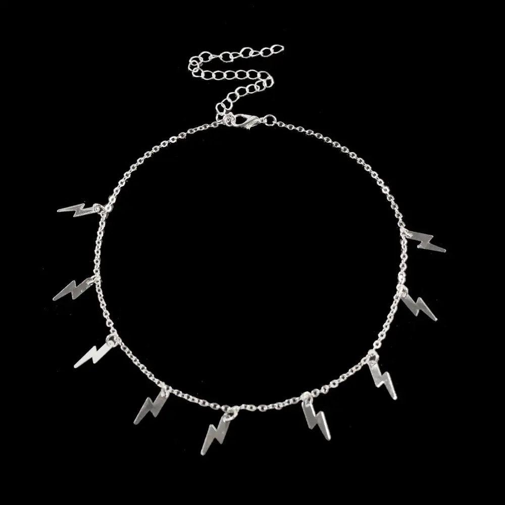 New Fashion Lightning Shape Gold Silver Color Pendant Necklace for Women Girl Jewelry Boho Classic Statement Choker Necklace 