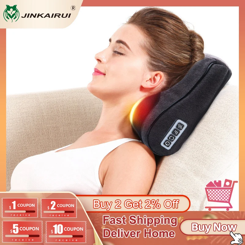 Shiatsu Kneading Massager Neck Massager Pillow Wave Curve Home Car Dual-use Massage healthy Massagea For Shoulders
