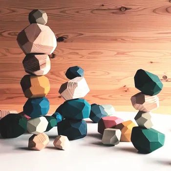 

Tumi Ishi Wood Balancing Stacked Stones RAINBOW set Coloured Gems Wooden Rocks Wooden Stones Baby Building Block Montessori Toys