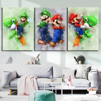 

Modular Canvas Painting Home Decor 3 Pcs Picture Cartoon Game Character Mario Modern Print Poster For Living Room Wall Art Frame