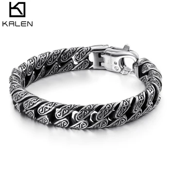 KALEN 남성용 펑크 링크 체인 팔찌, 스테인레스 스틸 신비한 상징, 매력 Pulseira 남성, 무거운 청키 완장 쥬얼리