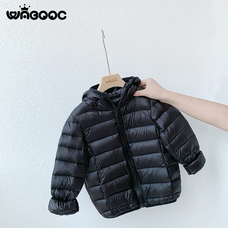 WABOOC/ г. Новые детские пуховики для девочек, пальто с капюшоном для мальчиков на осень-зиму легкая и теплая пуховая куртка для малышей - Цвет: Черный