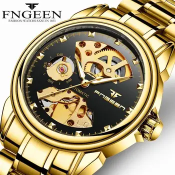 

FNGEEN Skeleton Watches New Sport Mechanical Watch Luxury Mens Wristwatch Top Brand Stainless Steel Automatic Watch