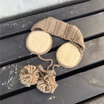 round adult Винтажные шерстяные чехлы с ушками, милый галстук, теплые вязаные осенне-зимние аксессуары для девочек, одноцветные шариковые наушники - Цвет: round adult